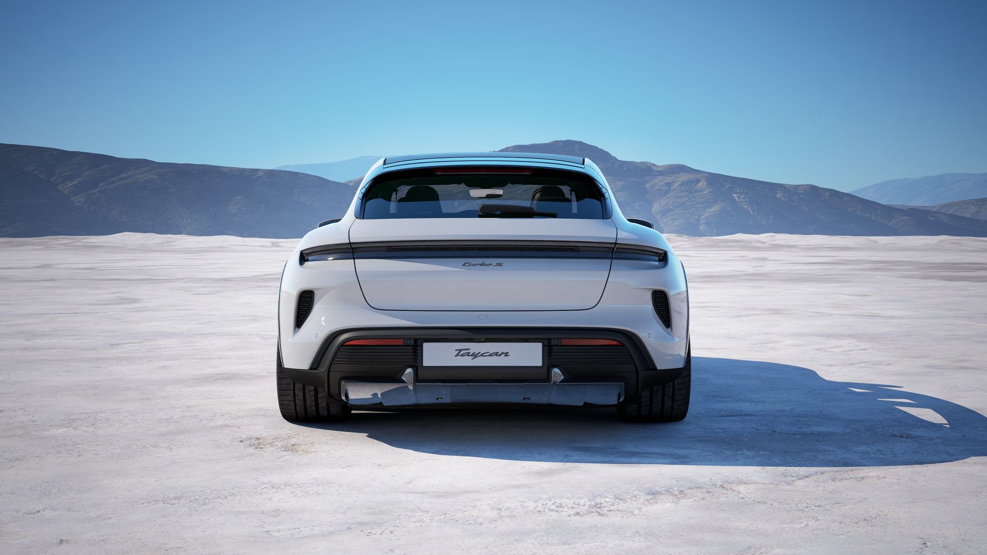 Exterior view of Taycan Turbo S Cross Turismo showing the rear of the car