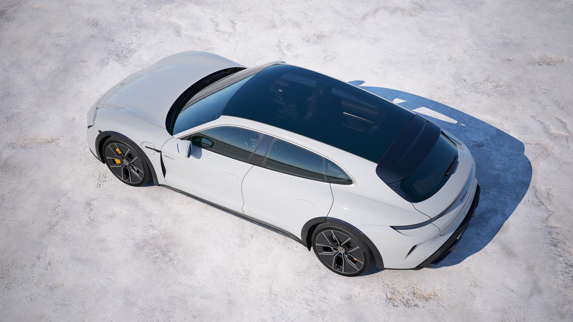 Exterior view of Taycan Turbo S Cross Turismo seen from above