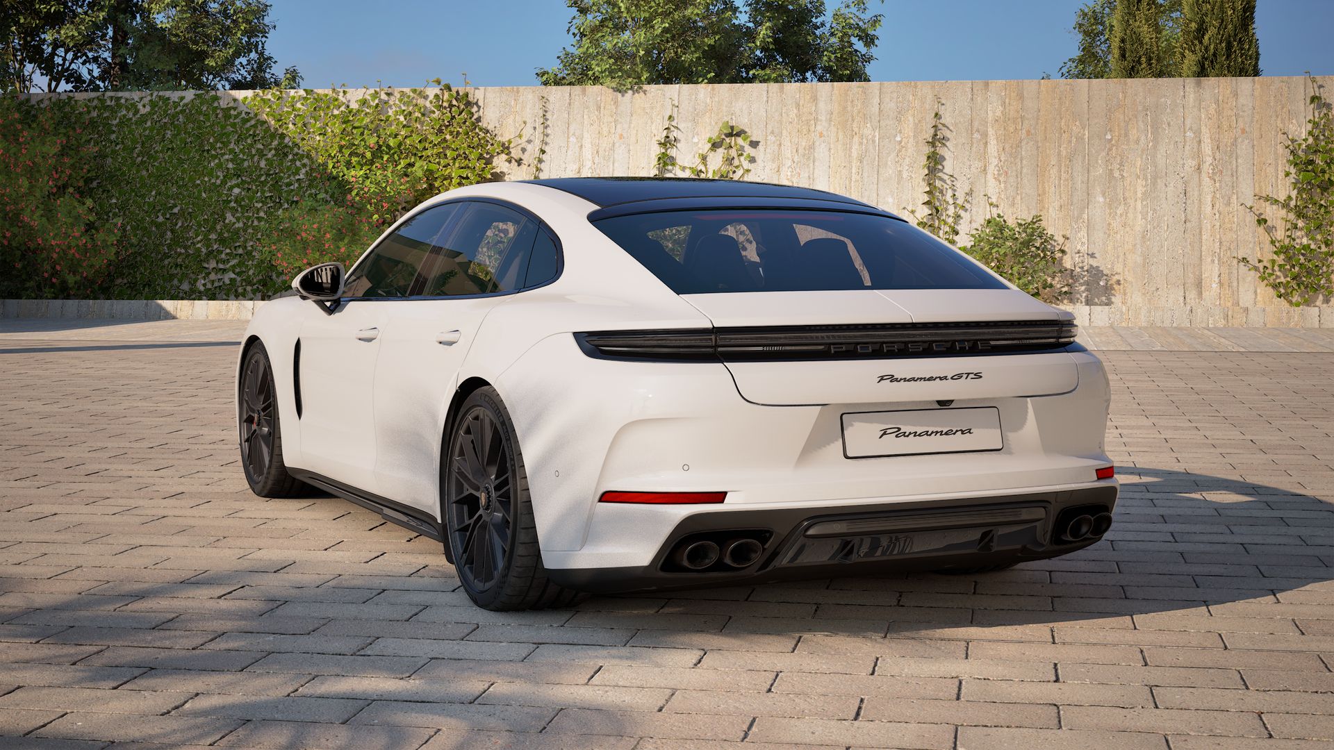Exterior view of Panamera GTS showing the back and left side of the car