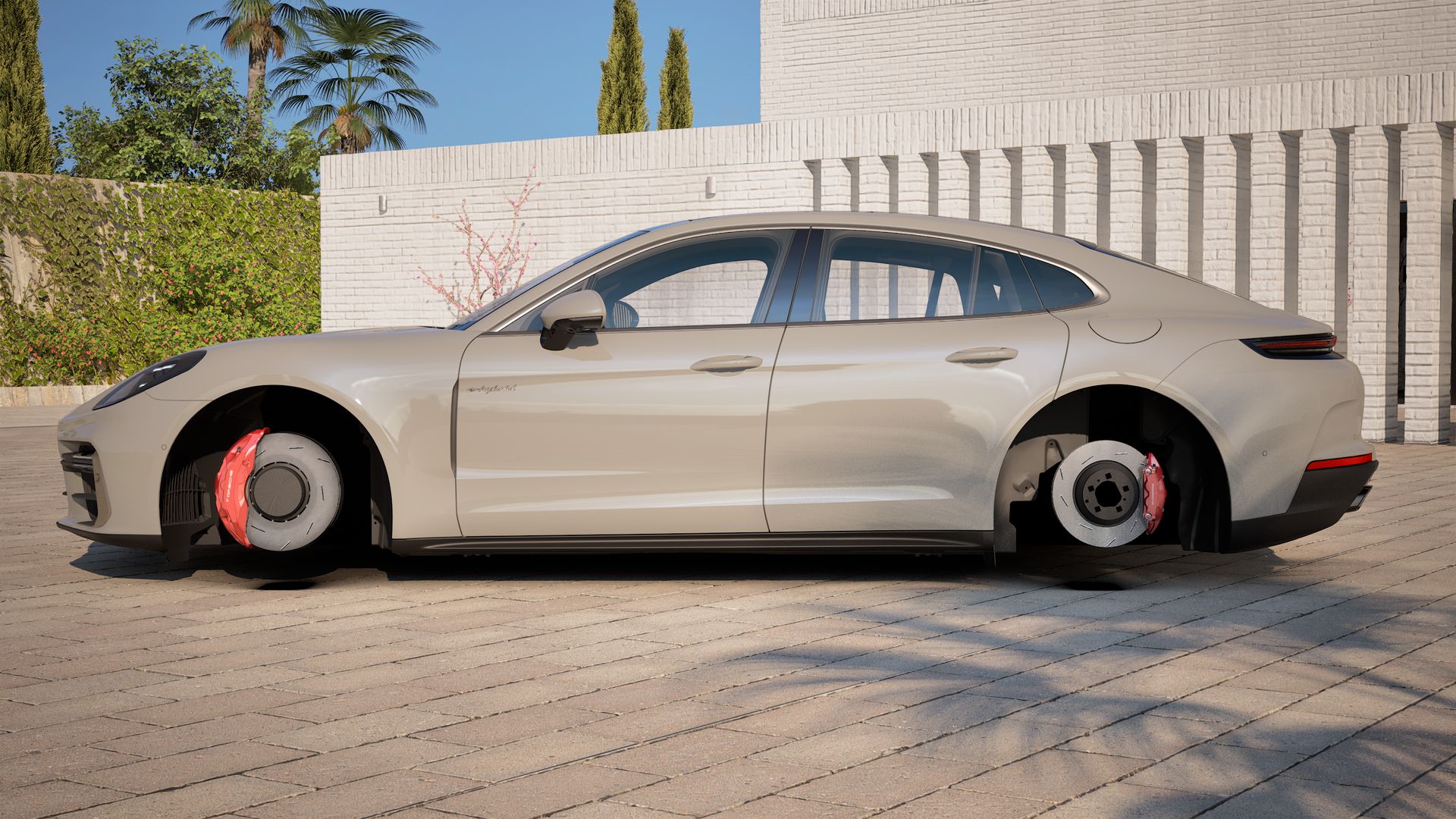 Exterior view of Panamera Turbo E-Hybrid showing the left side of the car