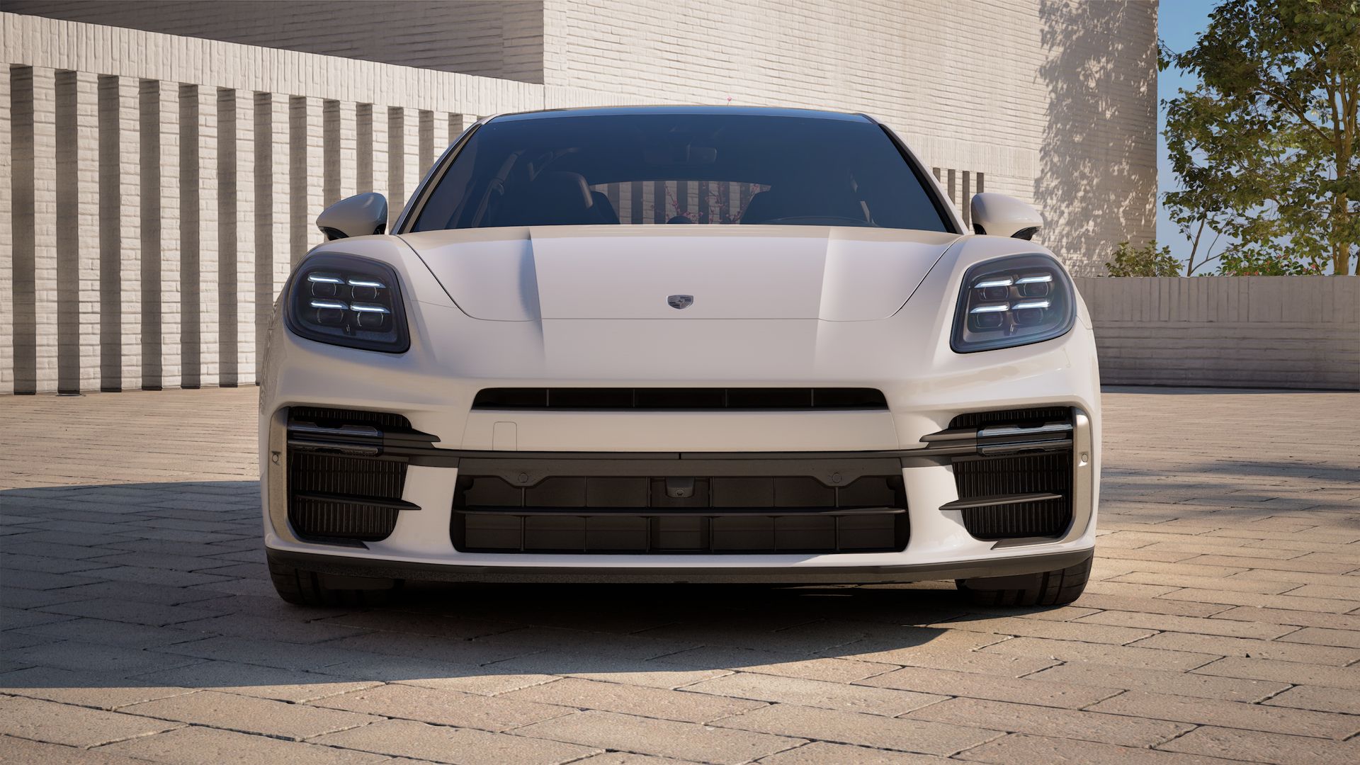 Exterior view of Panamera Turbo S E-Hybrid showing the front of the car