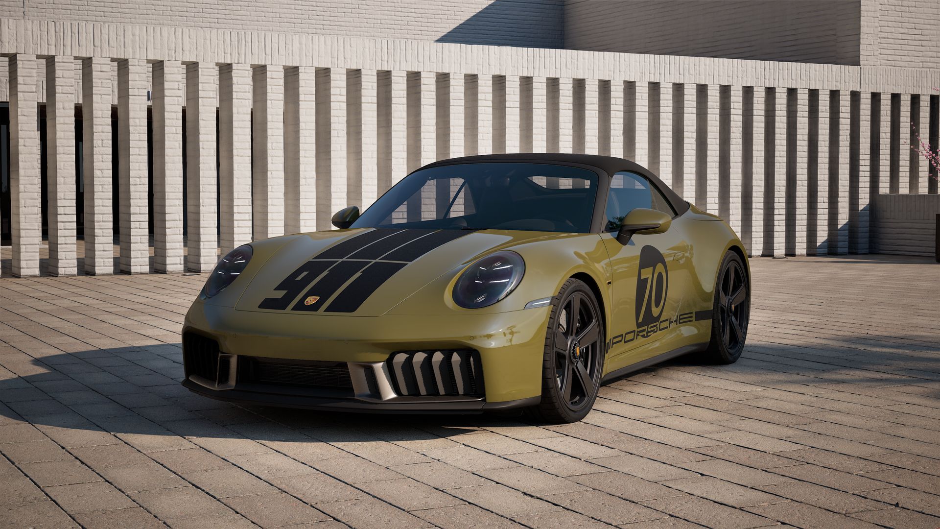 Exterior view of 911 Spirit 70 showing the front and left side of the car
