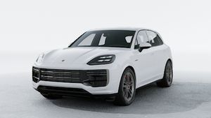 Außenansicht von Cayenne Turbo E-Hybrid mit der Vorderseite und der linken Seite des Fahrzeugs