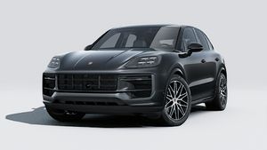 Außenansicht von Cayenne Black Edition mit der Vorderseite und der linken Seite des Fahrzeugs