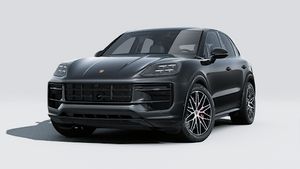 Außenansicht von Cayenne S E-Hybrid Black Edition mit der Vorderseite und der linken Seite des Fahrzeugs