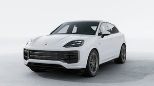 Außenansicht von Cayenne Turbo E-Hybrid Coupé mit der Vorderseite und der linken Seite des Fahrzeugs