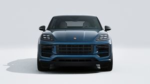 Außenansicht von Cayenne Turbo E-Hybrid Coupé mit GT-Paket mit Blick auf die Vorderseite des Fahrzeugs