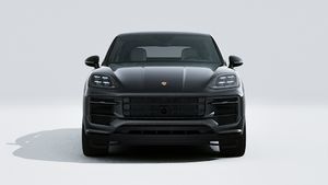 Außenansicht von Cayenne E-Hybrid Coupé Black Edition mit Blick auf die Vorderseite des Fahrzeugs