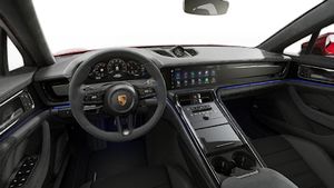 Interior view showing the steering wheel and dashboard of Panamera GTS