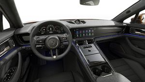 Interior view showing the steering wheel and dashboard of Panamera Turbo E-Hybrid