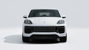 Vista exterior do Cayenne Turbo E-Hybrid, de frente