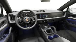 Vista interior, mostrando o volante e o painel de instrumentos de Cayenne S Coupé