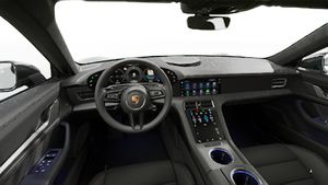Vista interior, mostrando o volante e o painel de instrumentos de Taycan Sport Turismo