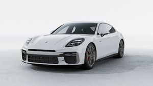 Vista exterior do Panamera Turbo E-Hybrid, de frente e lateral esquerda