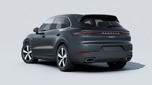 Exterior view of Cayenne E-Hybrid showing the back and left side of the car