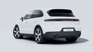 Exterior view of Cayenne E-Hybrid showing the back and left side of the car