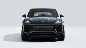 Exterior view of Cayenne Turbo E-Hybrid showing the front of the car