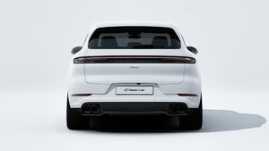 Exterior view of Cayenne Turbo E-Hybrid showing the rear of the car