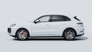 Exterior view of Cayenne Turbo E-Hybrid showing the left side of the car