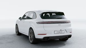 Exterior view of Cayenne Turbo E-Hybrid showing the back and left side of the car