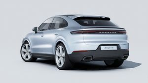 Exterior view of Cayenne Coupe showing the back and left side of the car