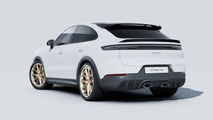 Exterior view of Cayenne Turbo GT showing the back and left side of the car