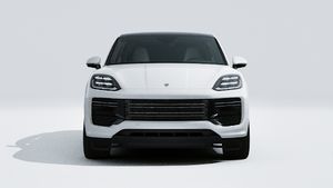 Exterior view of Cayenne Turbo E-Hybrid Coupe showing the front of the car