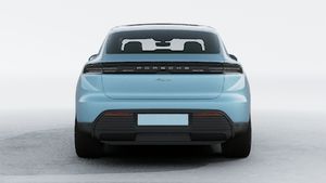 Exterior view of Macan Electric showing the rear of the car