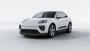 Exterior view of Macan Electric showing the front and left side of the car