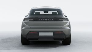 Exterior view of Macan 4 Electric showing the rear of the car