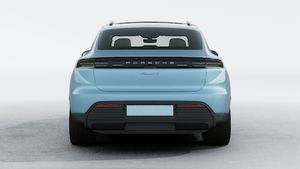 Exterior view of Macan 4 Electric showing the rear of the car