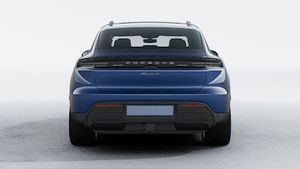 Exterior view of Macan 4 Electric showing the rear of the car