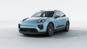 Exterior view of Macan 4 Electric showing the front and left side of the car