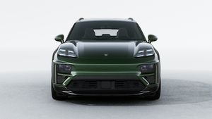 Exterior view of Macan Turbo Electric showing the front of the car
