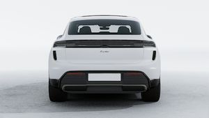 Exterior view of Macan Turbo Electric showing the rear of the car