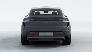 Exterior view of Macan Turbo Electric showing the rear of the car