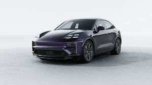 Exterior view of Macan Turbo Electric showing the front and left side of the car