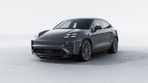 Exterior view of Macan Turbo Electric showing the front and left side of the car