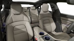 Interior view showing the front seats of Taycan