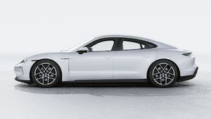 Exterior view of Taycan showing the left side of the car