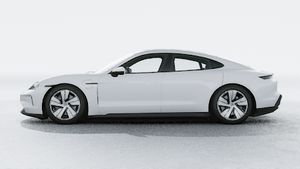 Exterior view of Taycan showing the left side of the car