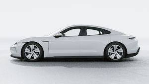 Exterior view of Taycan showing the left side of the car