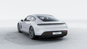 Exterior view of Taycan showing the back and left side of the car