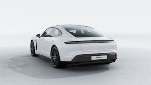 Exterior view of Taycan showing the back and left side of the car