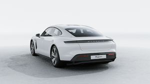 Exterior view of Taycan showing the back and left side of the car