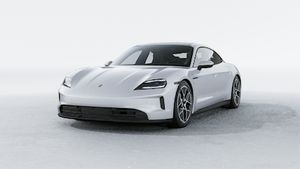 Exterior view of Taycan showing the front and left side of the car