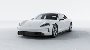 Exterior view of Taycan 4 showing the front and left side of the car