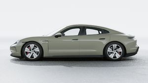 Exterior view of Taycan 4S showing the left side of the car