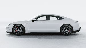 Exterior view of Taycan 4S showing the left side of the car