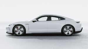 Exterior view of Taycan 4S showing the left side of the car